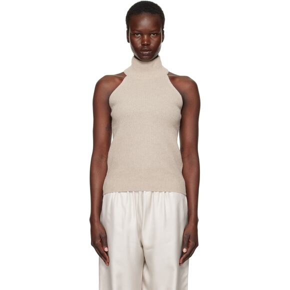 Lisa Yang Freya Organic Cashmere Turtleneck Tank Top - 0 Beige - Picture 1 of 5